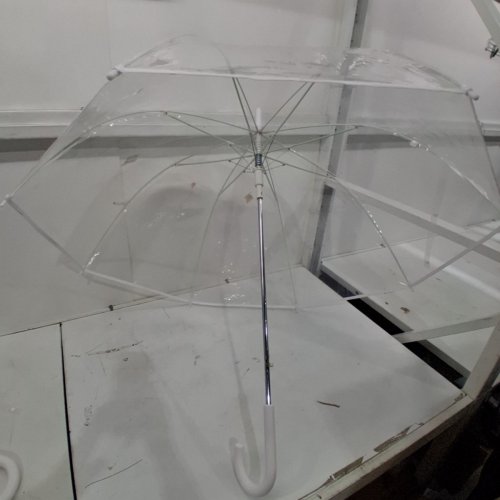 CLEAR BUBBLE UMBRELLA WITH J-HOOK HANDLE - 32'' - CLEAR/WHITE image 3