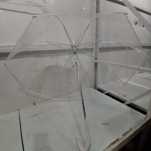 CLEAR BUBBLE UMBRELLA WITH J-HOOK HANDLE - 32'' - CLEAR/WHITE image 4