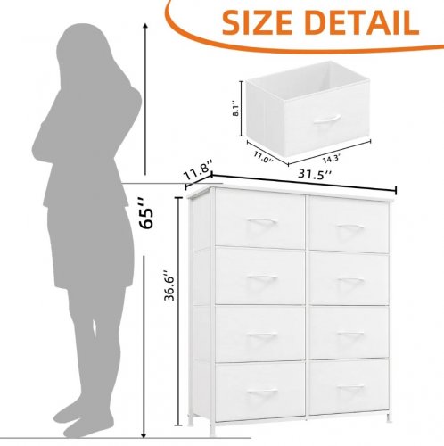 SOMDOT 8-DRAWER FABRIC STORAGE DRESSER - 37" X 31" X 12" - WHITE - (MODEL: FD107C09) image 2