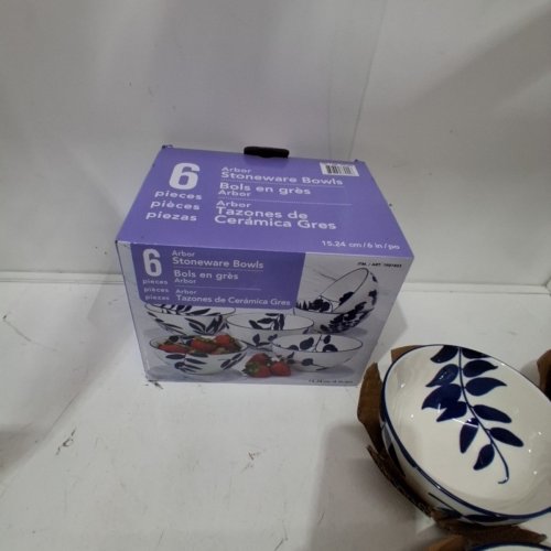 6PK ARBOR STONEWARE BOWLS - 6" - WHITE/BLUE (MODEL: 1901823) image 3
