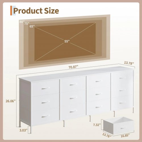 GARVEE WUDE DRESSER WITH 12 FABRIC DRAWERS AND CHARGING STATION - HOLDS UP TO 70" TVS - WHITE (MODEL:PHK_35QDQVTT) image 2