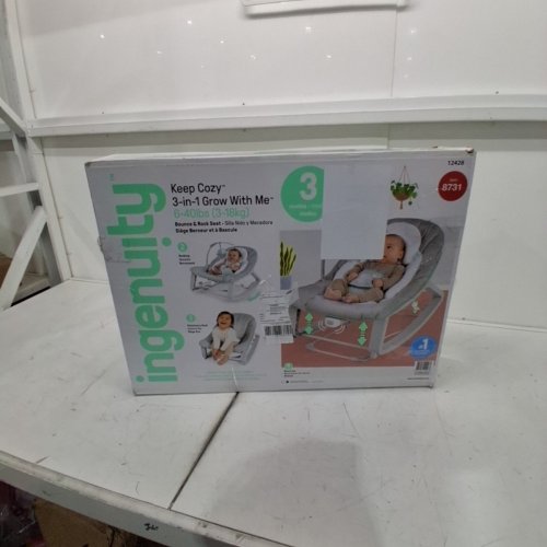 INGENUITY 3-IN-1 KEEP COZY GROW WITH ME VIBRATING BABY BOUNCER, ROCKER & CHAIR - 40LBS CAPACITY - WEAVER THEME GREY/WHITE/GREEN (MODEL: ‎12428) image 4