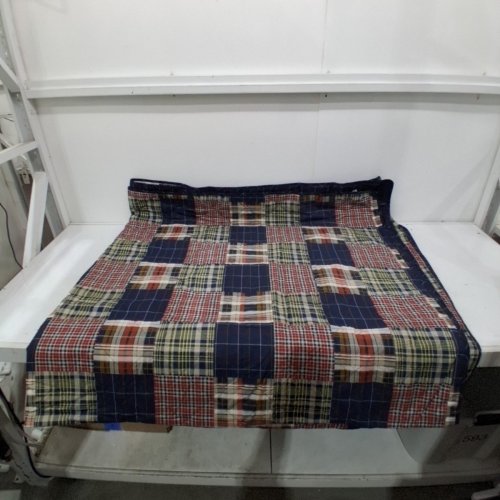 3PC EDDIE BAUER BEDDING SET COTTON PLAID PATCHWORK QUILT WITH SHAMS - QUEEN - NAVY/RED image 3