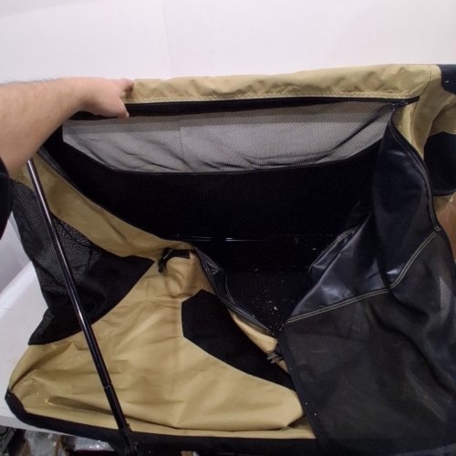 AMAZON BASICS PORTABLE FOLDING SOFT DOG TRAVEL CRATE - 31" X 42" - BEIGE/BLACK image 2