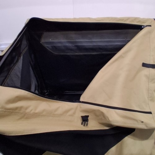 AMAZON BASICS PORTABLE FOLDING SOFT DOG TRAVEL CRATE - 31" X 42" - BEIGE/BLACK image 4