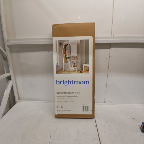 BRIGHTROOM METAL GARMENT RACK WITH MIRROR AND SHELVING - WHITE image 2