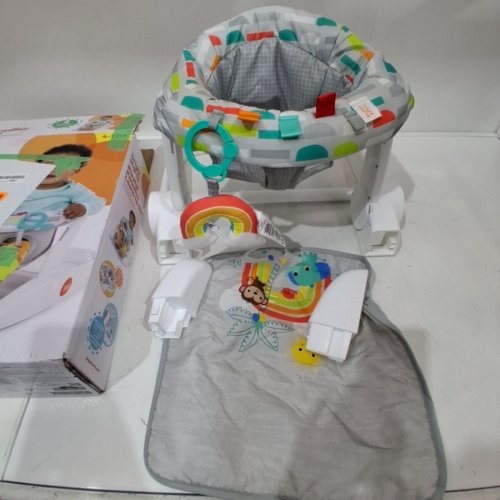 BRIGHT STARTS LEARN-TO-SIT 2-POSITION BABY FLOOR SEAT WITH TOYS - 4-12MONTHS - GREY / WHITE / YELLOW ( MODEL 12956 ) image 2