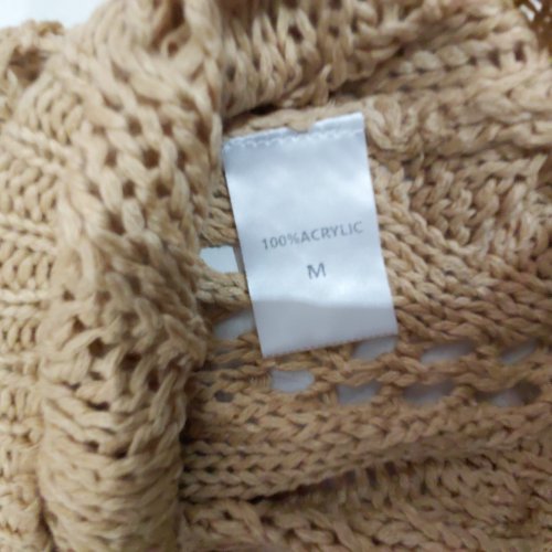 WOMENS CROCHET HOLLOW OUT 3/4 SLEEVE PULLOVER SWEATER PLAIN CREWNECK - MEDIUM - KHAKI image 2