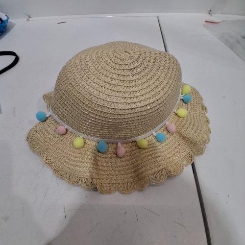 KID'S STRAW POM-POM SUN HAT - BEIGE image 2