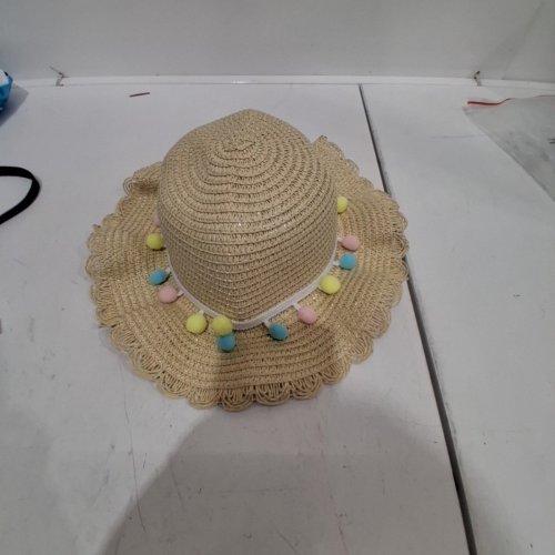 KID'S STRAW POM-POM SUN HAT - BEIGE image 3