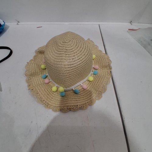 KID'S STRAW POM-POM SUN HAT - BEIGE image 4