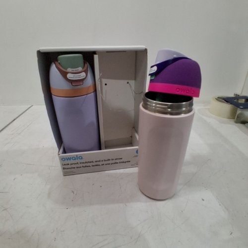 2PK OWALA FREESIP STAINLESS STEEL WATER BOTTLES WITH STRAWS - 16OZ - PURPLE/PINK (MODEL: 2856617) image 2