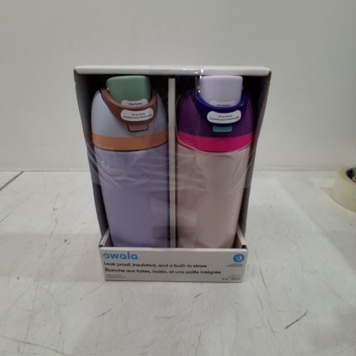 2PK OWALA FREESIP STAINLESS STEEL WATER BOTTLES WITH STRAWS - 16OZ - PURPLE/PINK (MODEL: 2856617) image 4