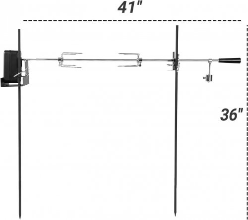 ONLYFIRE HEAVY DUTY ROTATING CORDLESS DUAL POST OPEN FIRE SPIT - 41" X 36" - SILVER/BLACK (MODEL: F1-BRK6501-CR1) image 2