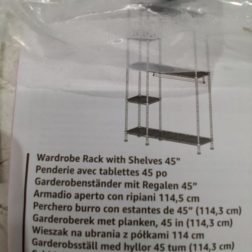 AMAZON BASICS METAL HANGING STORAGE ORGANIZER RACK WARDROBE WITH SHELVES 45" X 14" X 76" - BLACK (MODEL: ‎GAR-066BK-144576) image 2