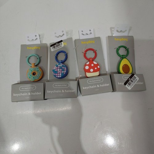 4 ASSORTED HEYDAY AIRTAG HOLDER AND KEYCHAIN - DONUT, MUSHROOM, AVOCADO, DISCO BALL image 2