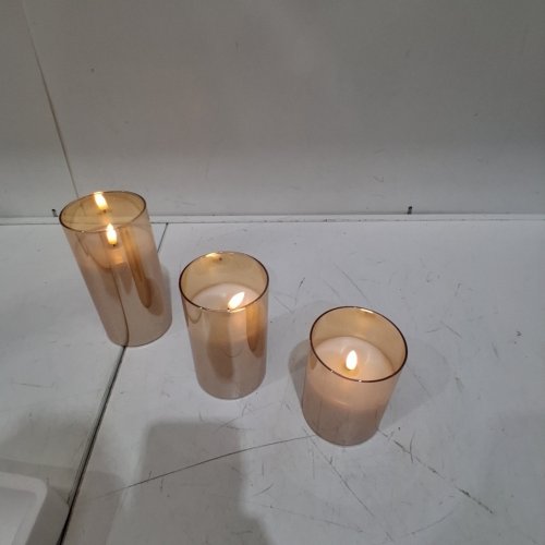 3PC TYAWON GLASS LED FLAMELESS BATTERY-OPERATED CANDLES, WARM COLOR FLICKERING - GOLD image 2
