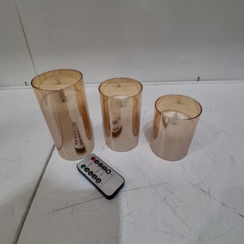 3PC TYAWON GLASS LED FLAMELESS BATTERY-OPERATED CANDLES, WARM COLOR FLICKERING - GOLD image 3