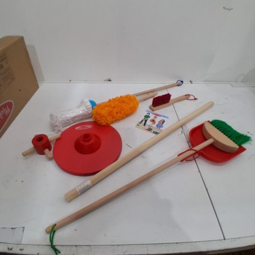 6PC MELISSA & DOUG LET’S PLAY HOUSE! DUST! SWEEP! MOP! PRETEND PLAY SET WITH BROOM, MOP, DUSTER, BRUSH, DUSTPAN & STORAGE STAND - MULTICOLOUR (MODEL: 96049) image 2