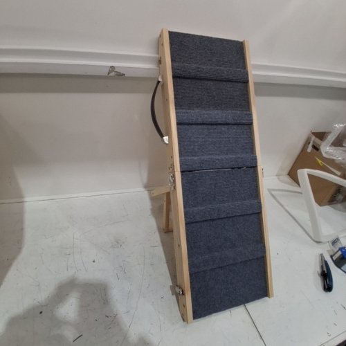 DRAKTHOS PORTABLE HEIGHT ADJUSTABLE SMALL DOG RAMP - 32" X 11.5" - BLUE AND NATURAL WOOD (MODEL: B0H1B35D9S) image 3