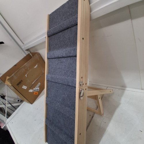 DRAKTHOS PORTABLE HEIGHT ADJUSTABLE SMALL DOG RAMP - 32" X 11.5" - BLUE AND NATURAL WOOD (MODEL: B0H1B35D9S) image 5