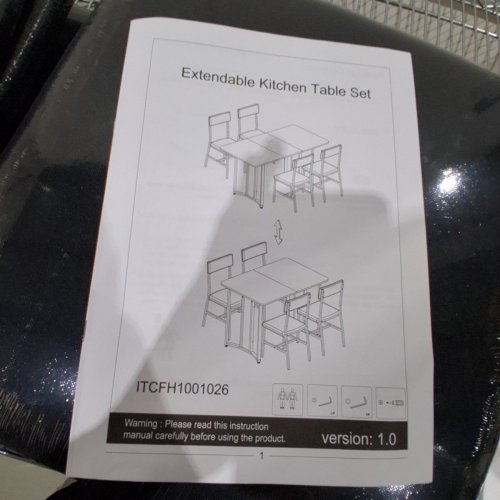 5PC EXTENDABLE DINING TABLE SET WITH 4 CHAIRS - BLACK/BROWN (MODEL: ITCFH100102602A) image 9