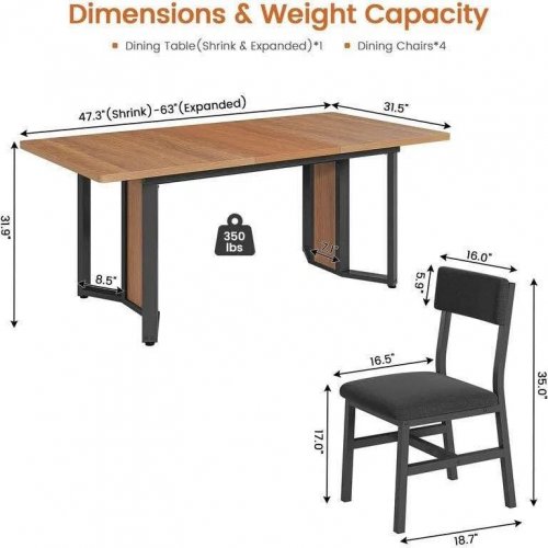 5PC EXTENDABLE DINING TABLE SET WITH 4 CHAIRS - BLACK/BROWN (MODEL: ITCFH100102602A) image 4