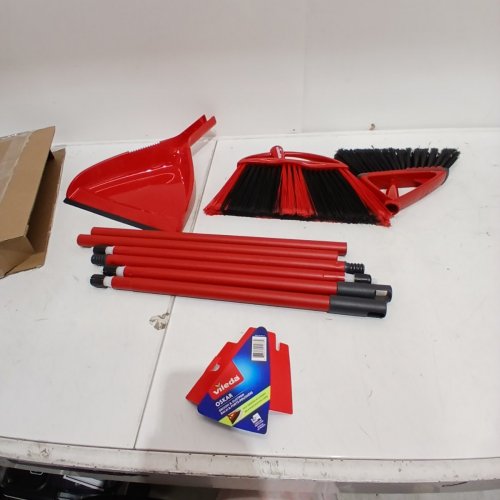 2PC VILEDA OSKAR BROOM AND 1 SWEEP BROOM - RED/BLACK image 2