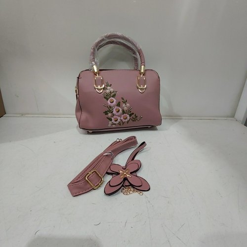 ASKMISS FLORAL EMBROIDERED PU LEATHER TOP HANDLE SATCHEL HANDBAG - PINK image 2