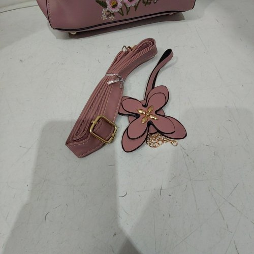 ASKMISS FLORAL EMBROIDERED PU LEATHER TOP HANDLE SATCHEL HANDBAG - PINK image 3
