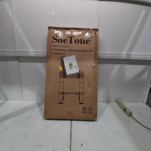 SOCTONE ALUMINUM TELESCOPING EXTENSION FOLDING 13 STEP LADDER - 12.5FT - 330LBS - SILVER/BLACK - (MODEL: ZL0113) image 3