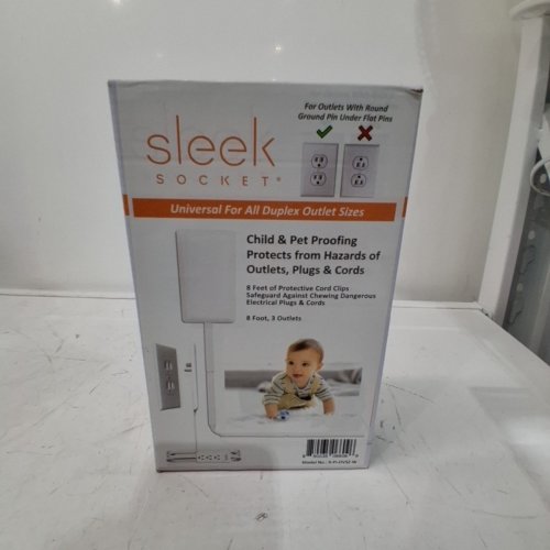 SLEEK SOCKET PET PROOFING & PLUG CONCEALER WITH CORD CLIPS - 8FT FLAT EXTENSION CORD - WHITE (MODEL: 9-PI-OVSZ-W) image 2