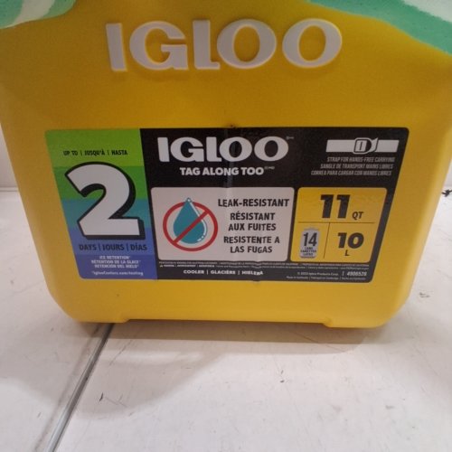 IGLOO TAG ALONG TOO TRAVEL COOLER WITH CARRY STRAP & LOCKING LID - 10 L (14 CAN) - YELLOW/SEAFOAM (MODEL: 00033232) image 2
