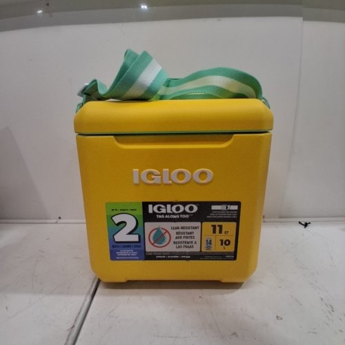 IGLOO TAG ALONG TOO TRAVEL COOLER WITH CARRY STRAP & LOCKING LID - 10 L (14 CAN) - YELLOW/SEAFOAM (MODEL: 00033232) image 4