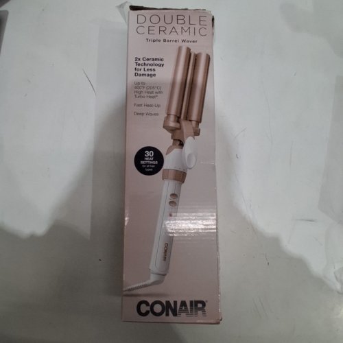 CONAIR DOUBLE CERAMIC TRIPPLE BARREL WAVER, DEEP WAVE, 0.5" INNER BARREL/5/8" OUTER BARREL - WHITE/ROSE GOLD (MODEL: CD704C) image 4