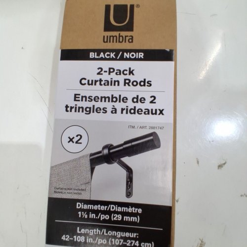 2PK UMBRA MODERN CURTAIN ROD KIT - 42" - 108" - BLACK (MODEL: 2881747) image 4