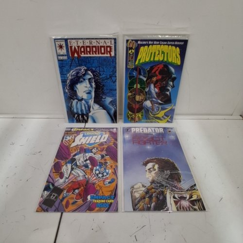 4 ASSTD DARK HORSE, IMPACT, MALIBU, AND VALIANT COMIC BOOKS - PREDATOR VS MAGNUS ROBOT FIGHTER #2OF2, LEGEND OF THE SHIELD #11, ETERNAL WARRIOR #7, PROTECTORS #3 - VARIOUS AUTHORS image 2