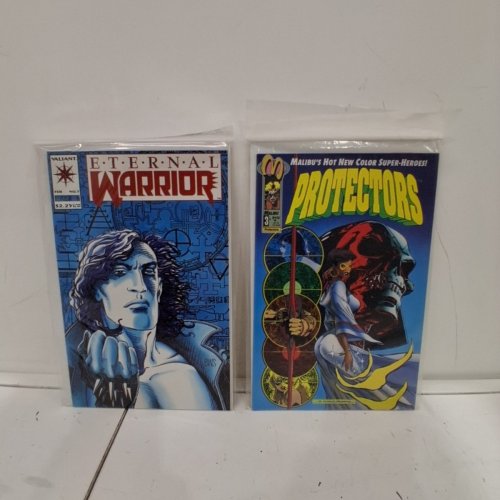 4 ASSTD DARK HORSE, IMPACT, MALIBU, AND VALIANT COMIC BOOKS - PREDATOR VS MAGNUS ROBOT FIGHTER #2OF2, LEGEND OF THE SHIELD #11, ETERNAL WARRIOR #7, PROTECTORS #3 - VARIOUS AUTHORS image 3