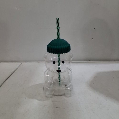 BEAR-SHAPED TUMBLER WITH STRAW - 20 OZ - CLEAR / GREEN image 4