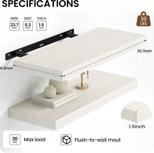 2PK HEIMLOVE FLOATING SHELVES - 24" X 9.3" - BRICH (MODEL: B0DBTRBM37) image 2