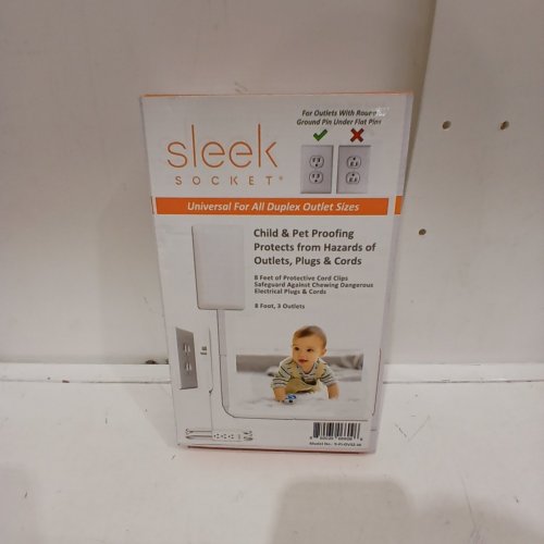SLEEK SOCKET PET PROOFING & PLUG CONCEALER WITH CORD CLIPS - 8FT FLAT EXTENSION CORD - WHITE (MODEL: 9-PI-OVSZ-W) image 2