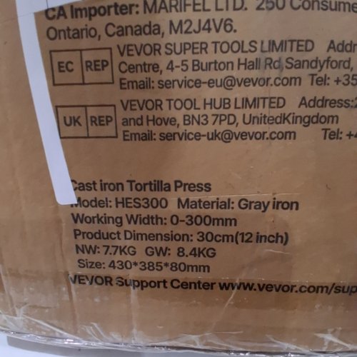 CAST IRON TORTILLA PRESS - 12" - BLACK (MODEL: HES300) image 4