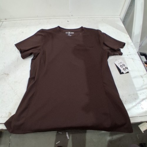 FLEX SCRUBS SHORT SLEEVE SCRUB TOP WITH BREAST POCKET - MEDIUM - BROWN image 2