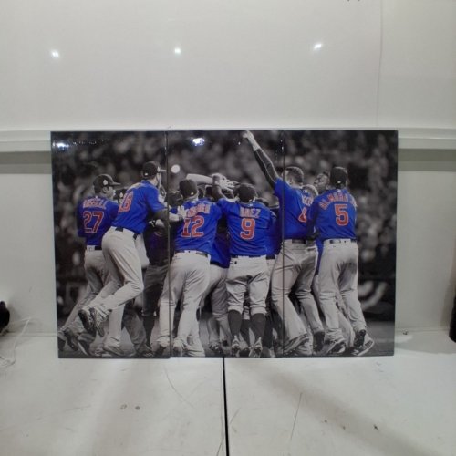 3PC CHICAGO CUBS CELEBRATION WALL ART PANELS - 24"X12" - BLACK/WHITE & BLUE image 2