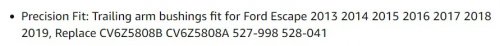 2PC TRAILING ARM BUSHING TRAILING ARM KIT - FIT FOR 2013-2019 FORD ESCAPE - BLACK image 2