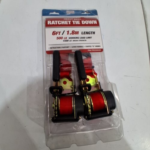 2PK U-HAUL HEAVY DUTY RATCHET TIE DOWNS - 6FT - 500 LBS - (ITEM: PRO330420) image 2