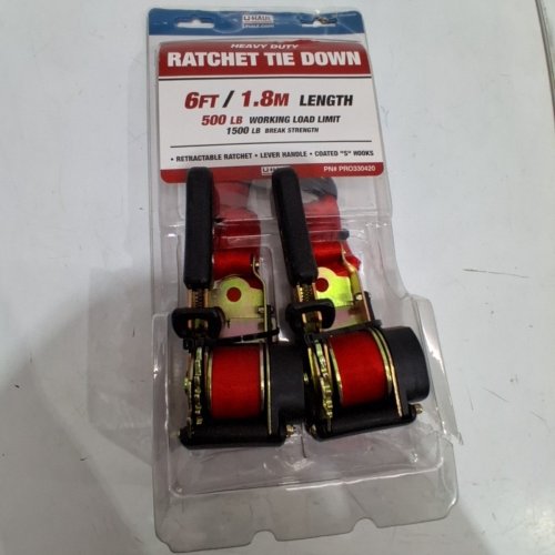 2PK U-HAUL HEAVY DUTY RATCHET TIE DOWNS - 6FT - 500 LBS - (ITEM: PRO330420) image 3