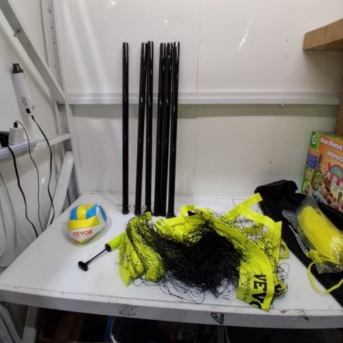 VEVOR OUTDOOR PORTABLE VOLLEYBALL NET SYSTEM, ADJUSTABLE HEIGHT STEEL POLES WITH PVC VOLLEYBALL, PUMP, CARRYING BAG - 32FT X 8FT - YELLOW/BLACK (MODEL:JH-201) image 2