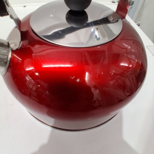 FLAT-BOTTOM, BALL-TYPE, WHISTLING TEA KETTLE - 3L - RED image 3