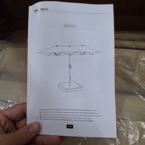 YAHEETECH TRIPLE-SIZE MARKET/PATIO UMBRELLA WITH BASE INCLUDED - 15FT X 9FT - TAN - (MODEL: 612632) image 4